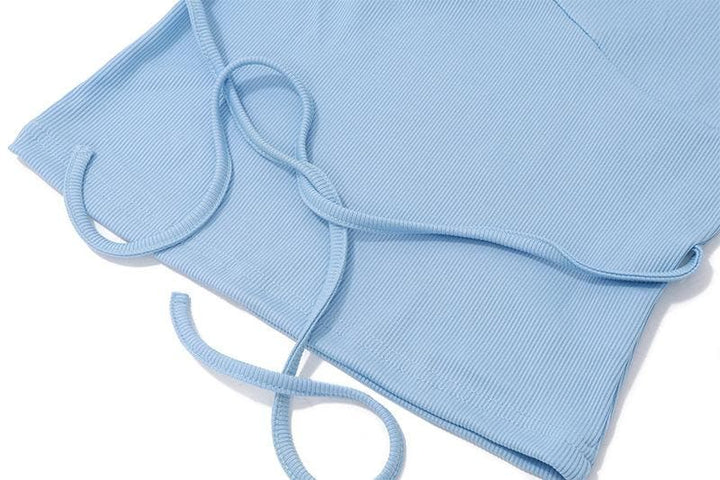 Ruched u neck bowknot ribbed cami top | Kayan Biki na Mata