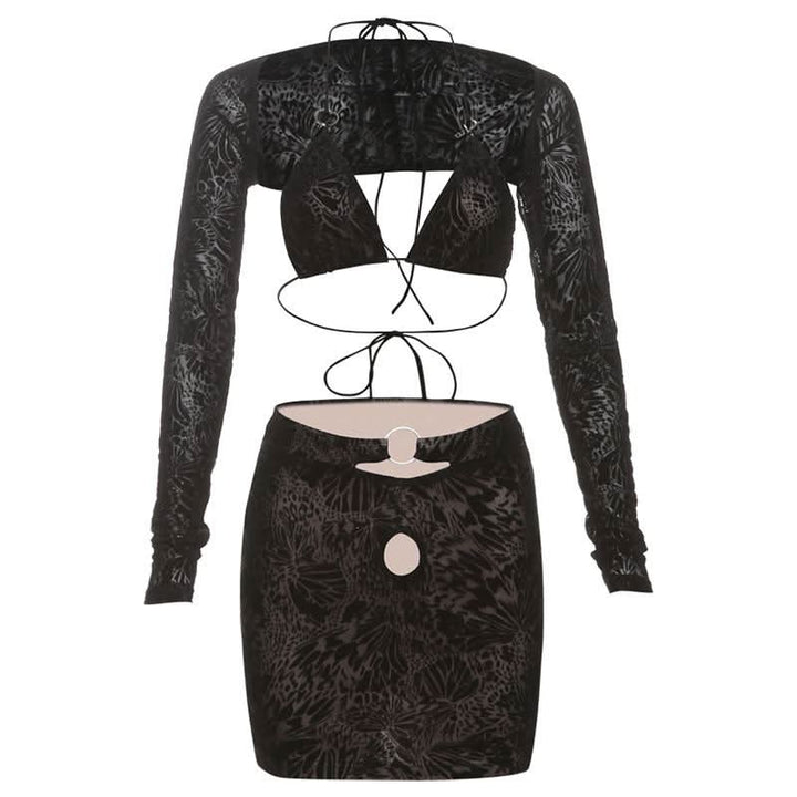 Halter o ring shrug 3 piece mini skirt set-final-sale