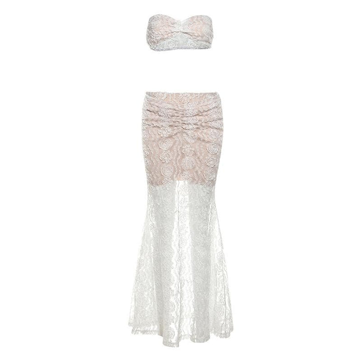Ruched mesh tube maxi skirt set-final-sale  | Festival Outfits Women