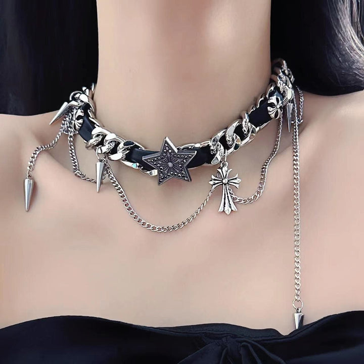 Star decor metal chain layered choker necklace  | Festival Outfits Women
