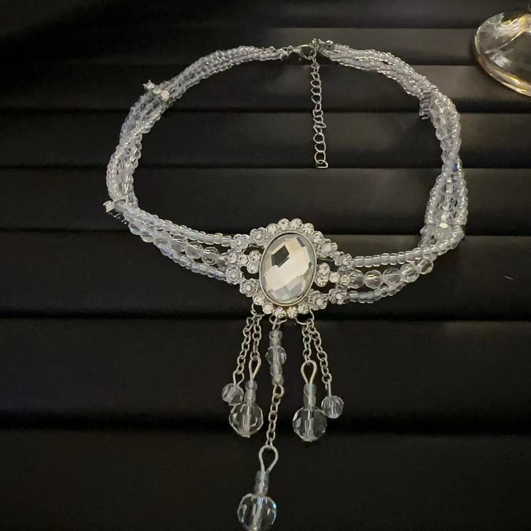 Rhinestone crystal pendant beaded layered choker necklace  | Festival Outfits Women