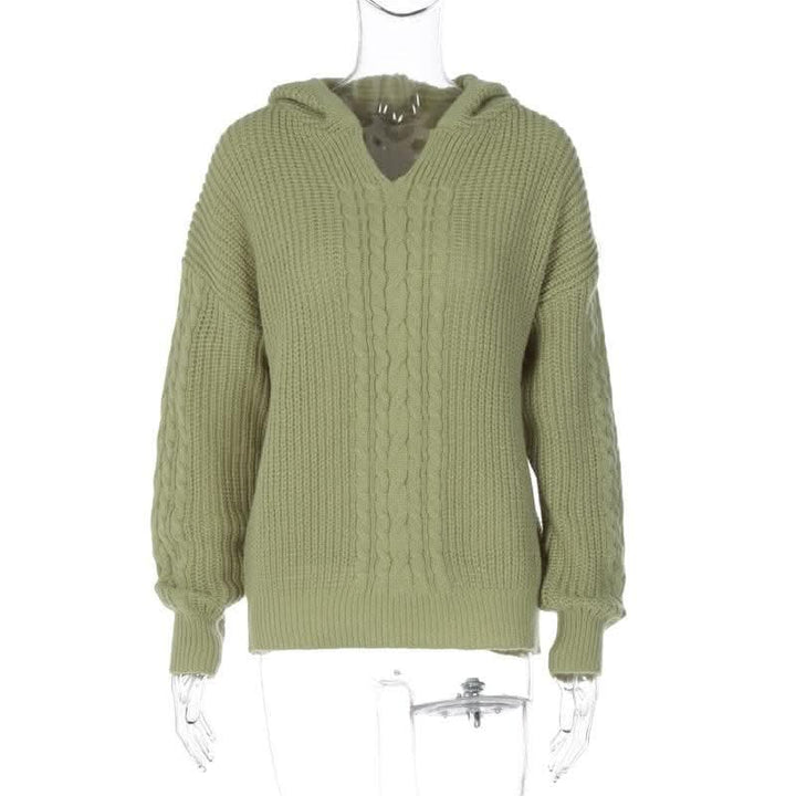 Hoodie long sleeve knitted solid v neck top-final-sale  | Festival Outfits Women