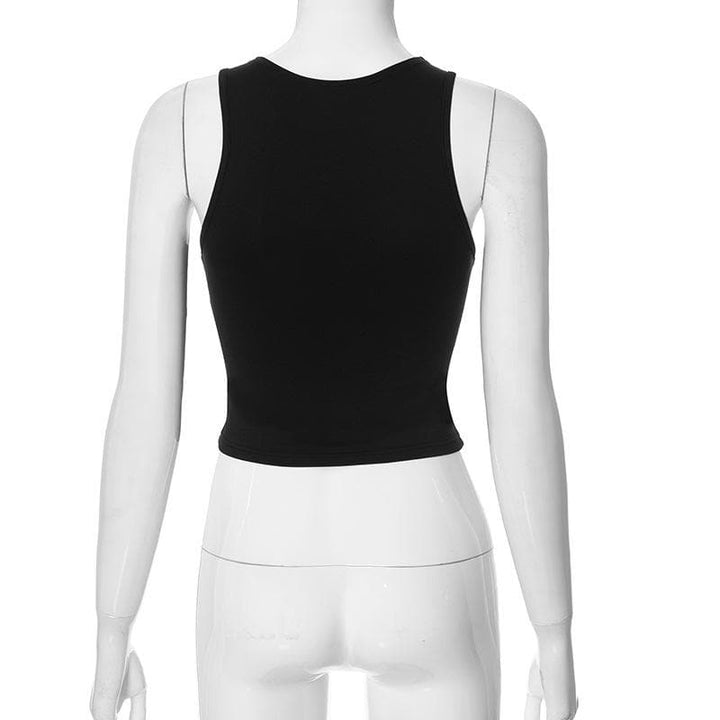 Crewneck zip-up hollow out solid tank cut out top-final-sale