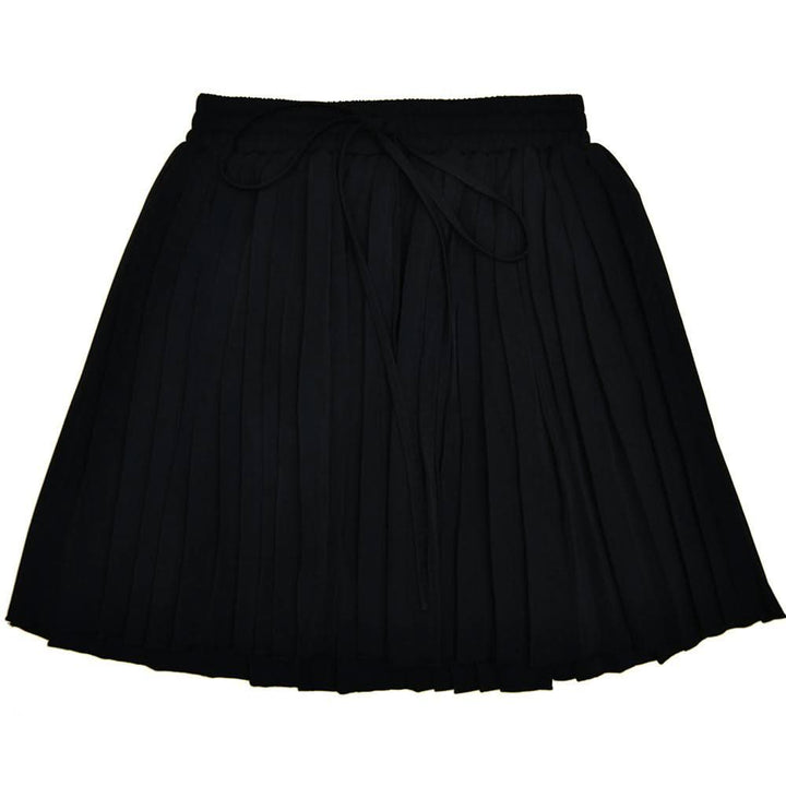 Pleated deep V neck button self tie solid mini skirt set  | Festival Outfits Women