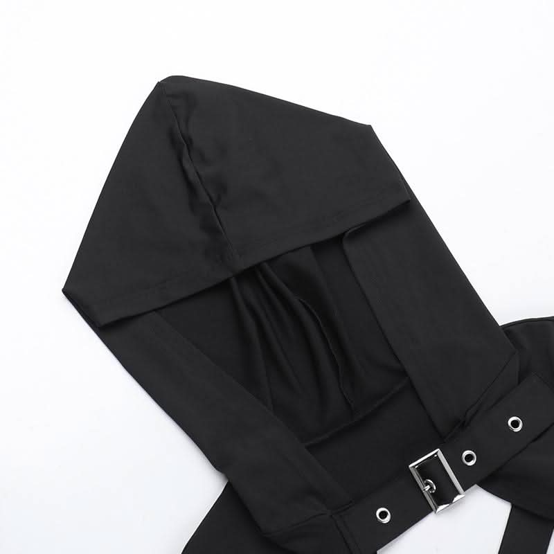 Hoodie long sleeve buckle cross back crop top  | Festival Outfits Women