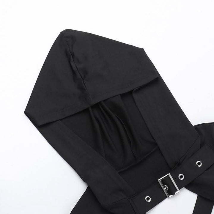 Hoodie long sleeve buckle cross back crop top  | Festival Outfits Women