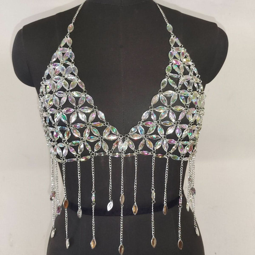 V neck halter tassels backless crop top  | Festival Outfits Women