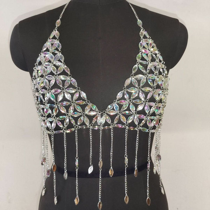 V neck halter tassels backless crop top  | Festival Outfits Women