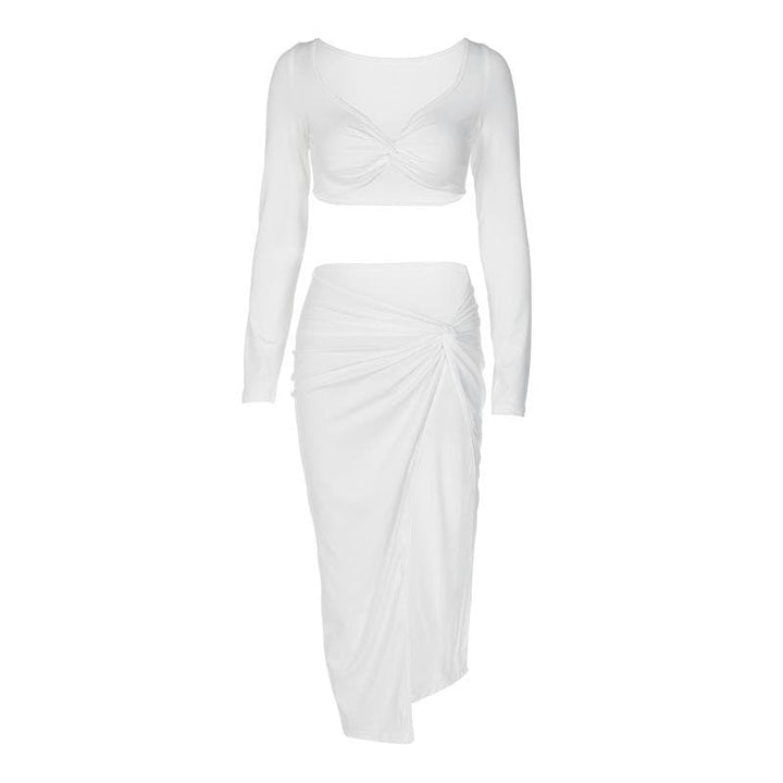 Long sleeve off shoulder high slit midi skirt set  | Festival Outfits Women