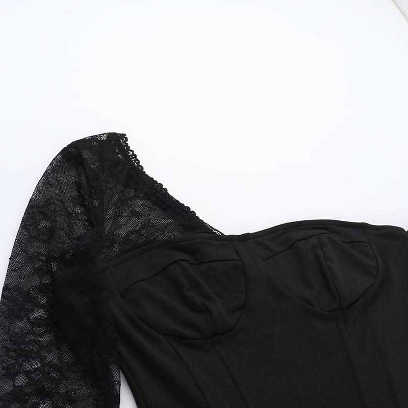 One shoulder long sleeve patchwork lace top  | Festival Outfits Women