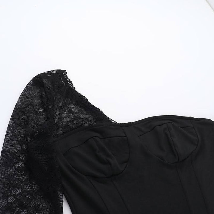 One shoulder long sleeve patchwork lace top  | Festival Outfits Women