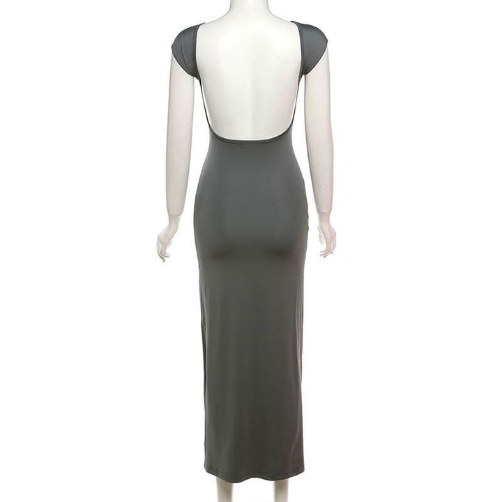 Cap sleeve solid backless maxi dress  | Festival Outfits Women