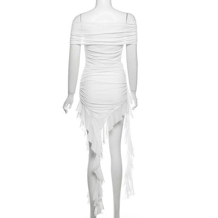Off shoulder flower applique ruffle ruched mini dress  | Festival Outfits Women