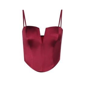 Satin v neck backless solid cami top  | Festival Outfits Women
