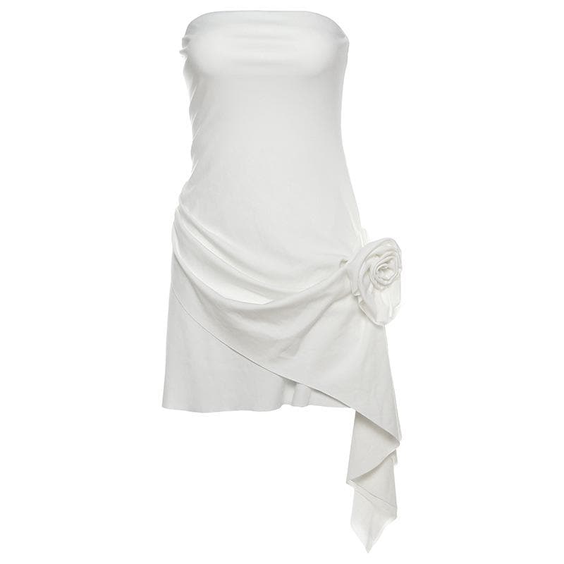Flower applique ruched tube mini dress  | Festival Outfits Women