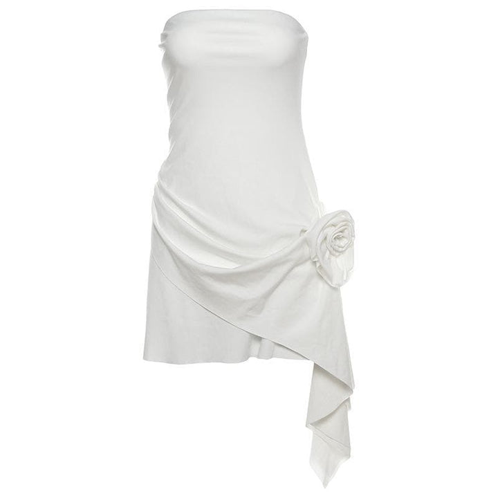 Flower applique ruched tube mini dress  | Festival Outfits Women