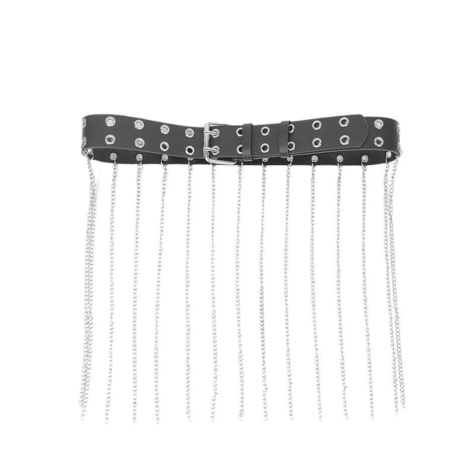 Metal chain tassel hollow out o ring PU leather belt  | Festival Outfits Women