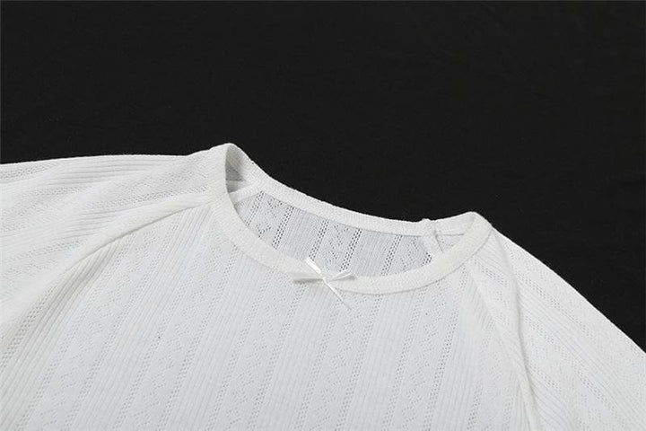 Short sleeve textured bowknot ruffle top  | Festival Outfits Women