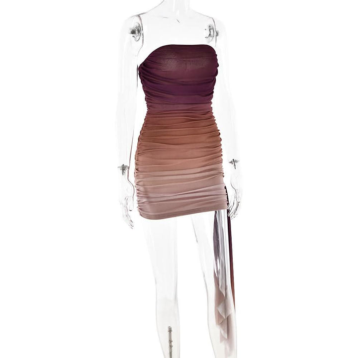 Ruched gradient mesh backless tube mini dress  | Festival Outfits Women