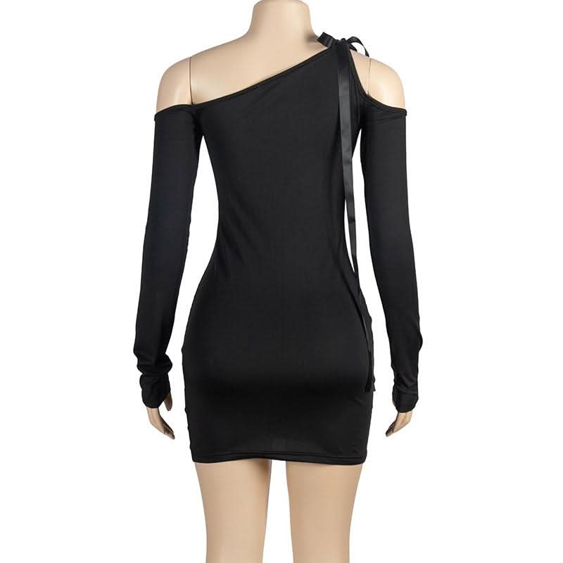 Off shoulder long sleeve ribbon mini dress  | red tango dress  | Festival Outfits Women