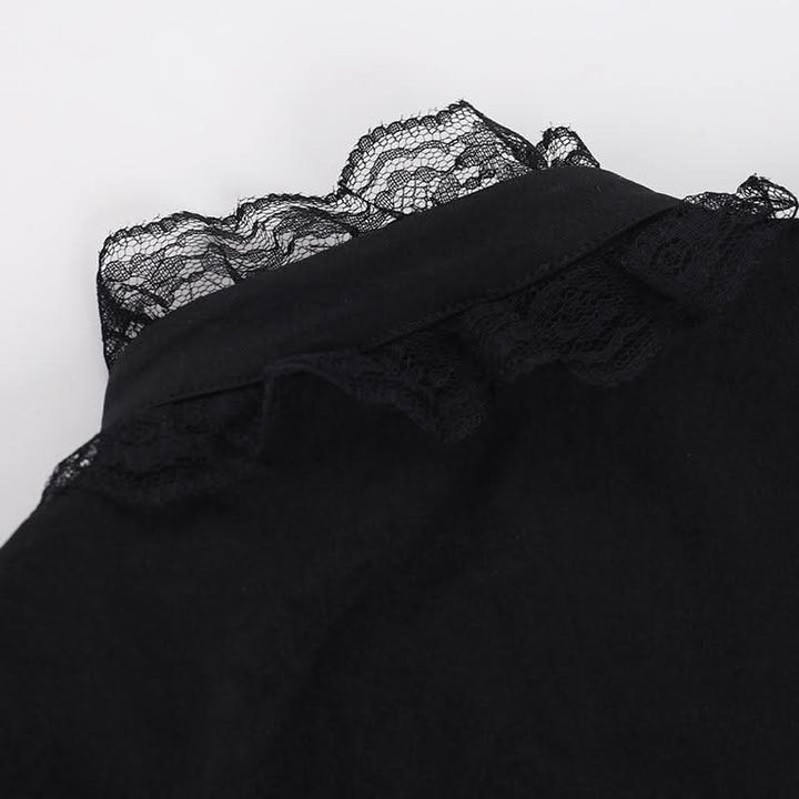 Puff sleeve lace hem button shrug top  | Festival Outfits Women