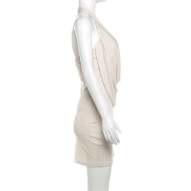Halter cowl neck beaded low cut mini dress  | Festival Outfits Women