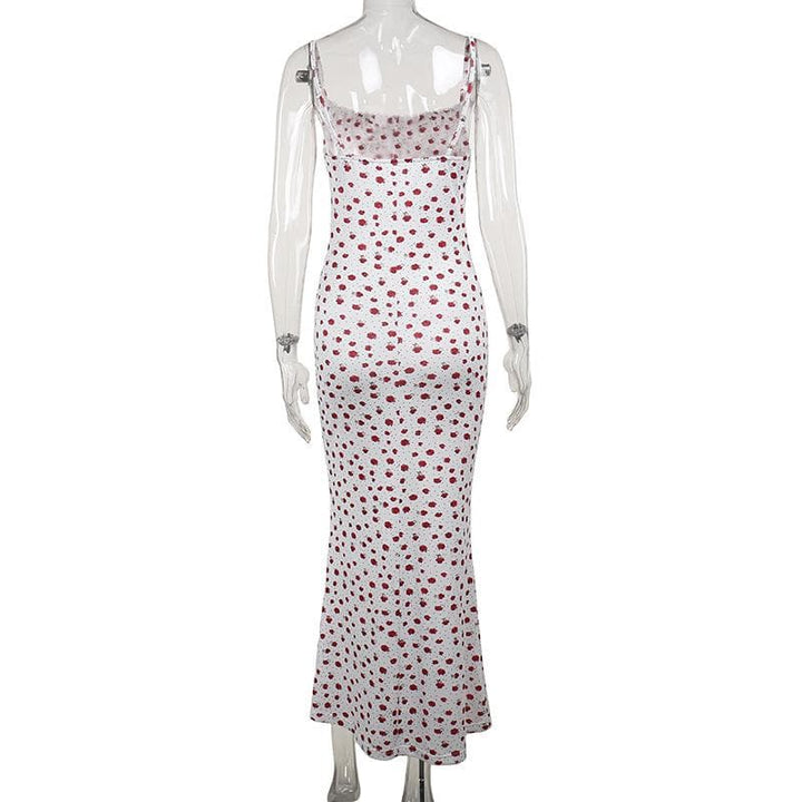 Bowknot ribbon stitch flower print polka dot cami maxi dress  | Festival Outfits Women