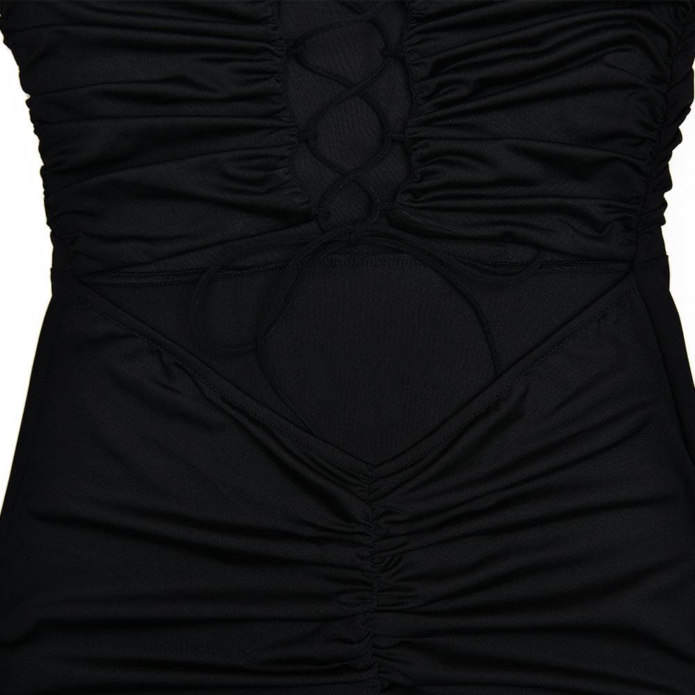 Ruched lace up backless hollow out tube cut out maxi dress  | Festival Outfits Women
