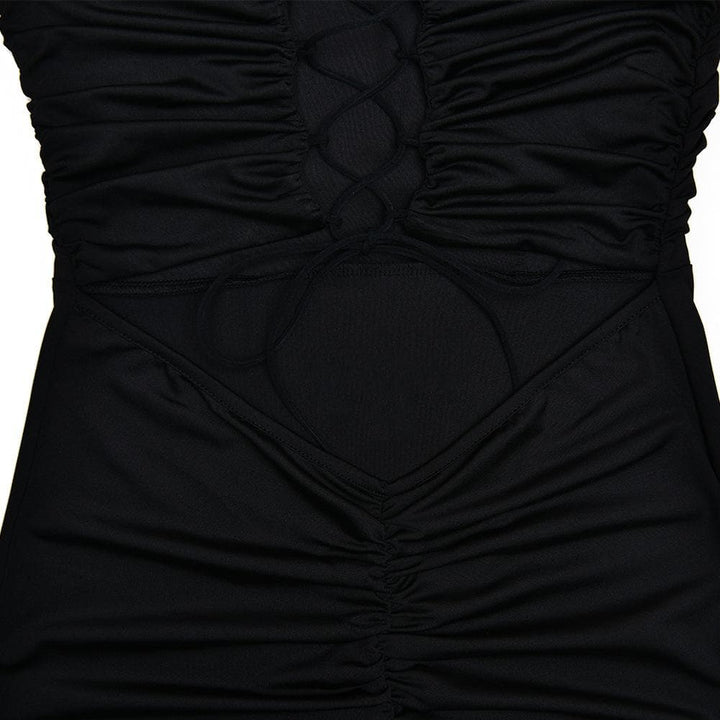 Ruched lace up backless hollow out tube cut out maxi dress  | Festival Outfits Women