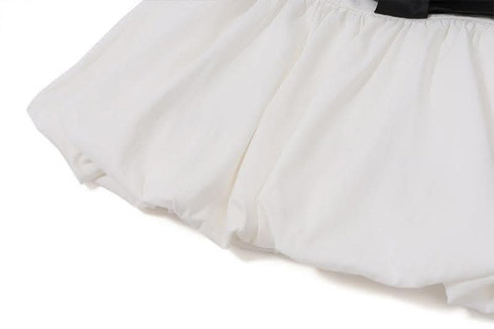 Long sleeve crewneck bowknot lace up ribbon ruched mini skirt set-final-sale  | Festival Outfits Women