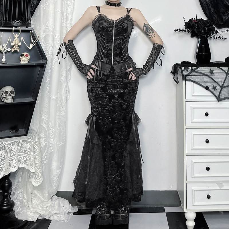 Lace hem lace up zip-up maxi skirt  | Festival Outfits Women