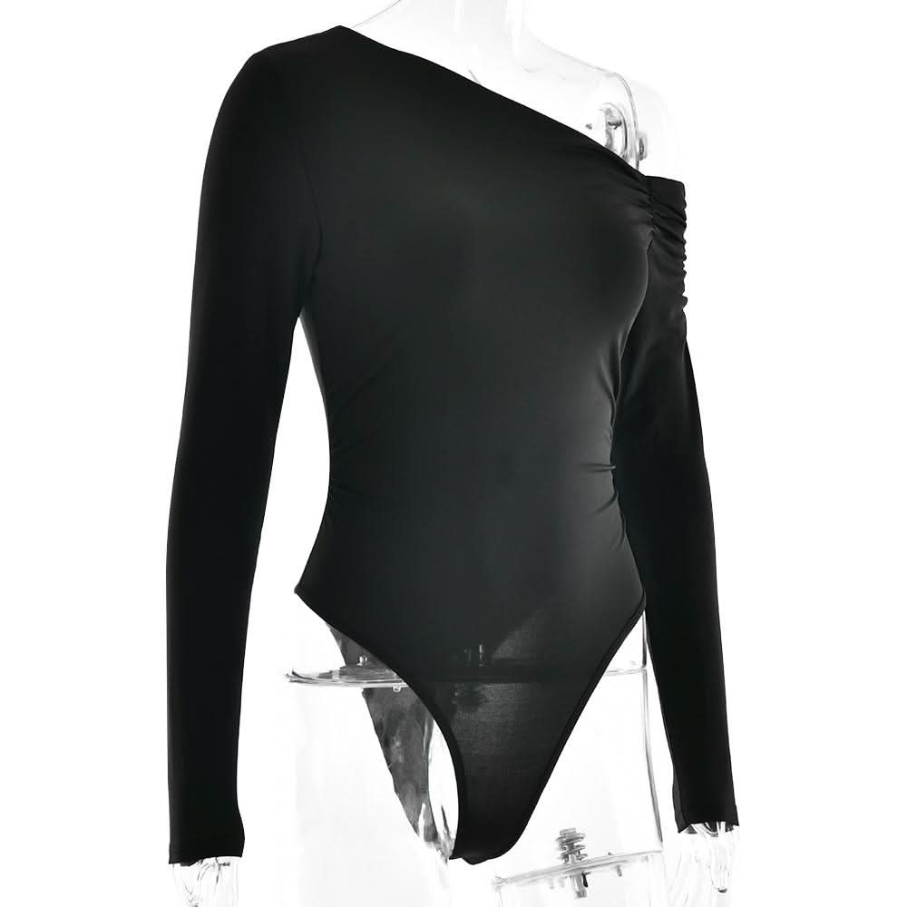 One shoulder long sleeve solid bodysuit  | Festival Outfits Women