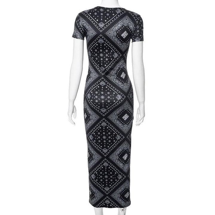 Riga mai gajeren hannu mai siffar crewneck midi | Kayan Biki na Mata