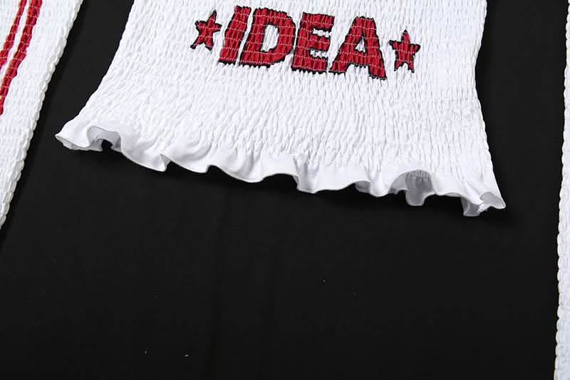 Halter gloves smocked ruffle letter print tube top-final-sale