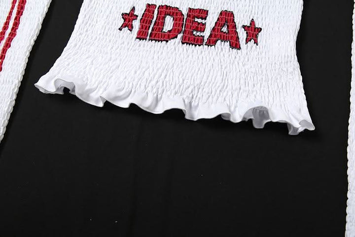 Halter gloves smocked ruffle letter print tube top-final-sale