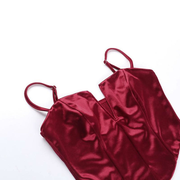 Satin v neck backless solid cami top  | Festival Outfits Women