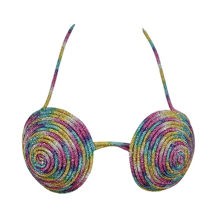 Halter beaded metal chain contrast bra top  | Festival Outfits Women