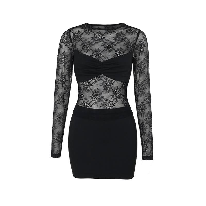 Crewneck long sleeve lace mini skirt set  | Festival Outfits Women