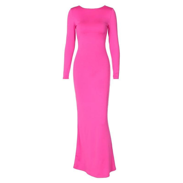 Long sleeve backless lace up ruched solid maxi dress-final-sale  | Festival Outfits Women