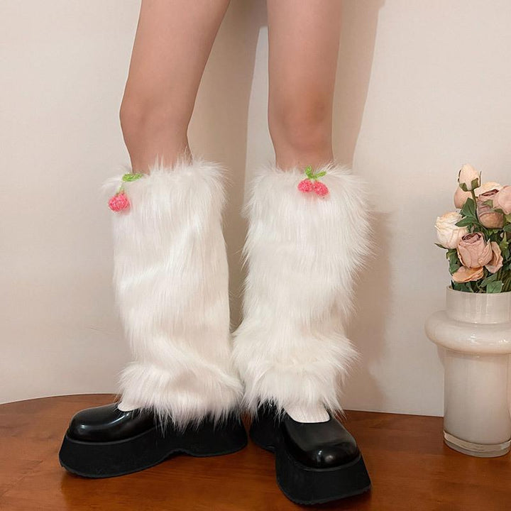 Furry cherry decor leg warmer  | Festival Outfits Women