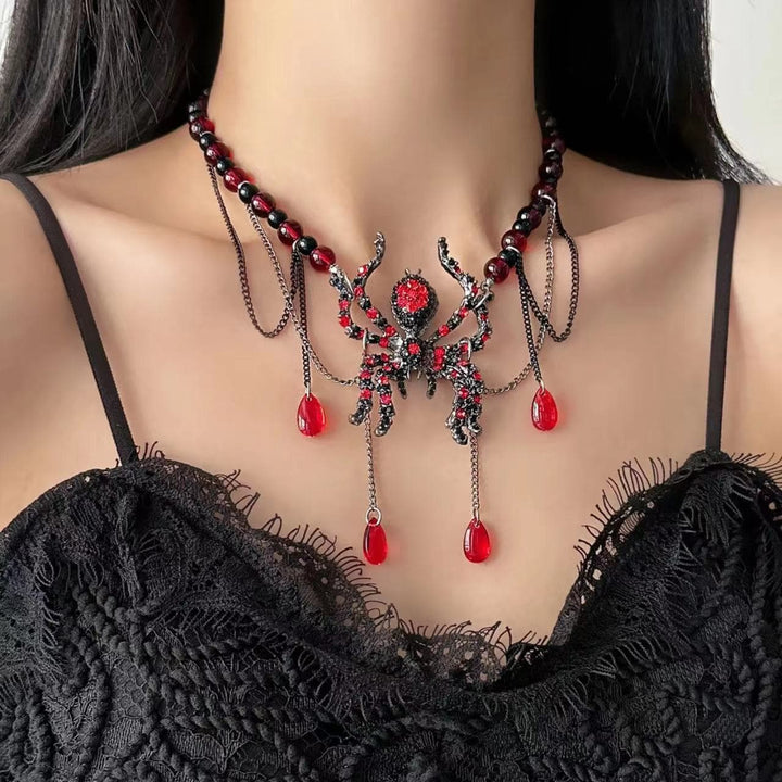 Spider pendant red metal chain layered necklace  | Festival Outfits Women