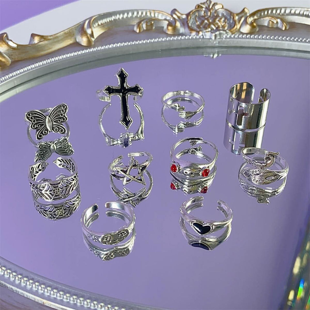 Cross butterfly star heart 10 piece ring  | Festival Outfits Women