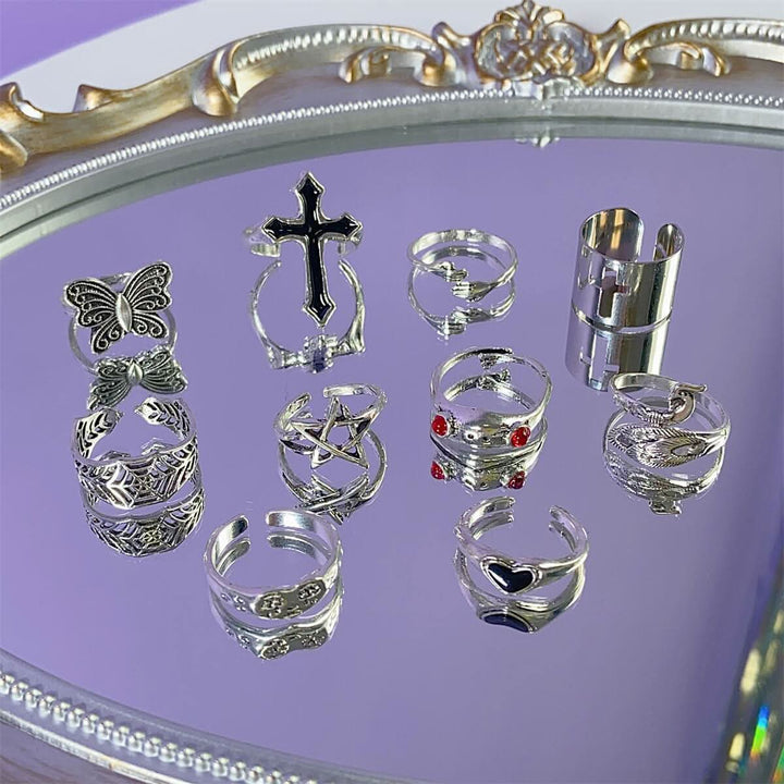 Cross butterfly star heart 10 piece ring  | Festival Outfits Women