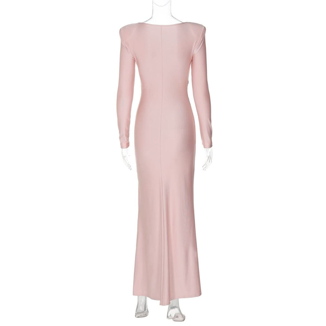 Long sleeve padded ruched maxi dress  | Festival Outfits Women