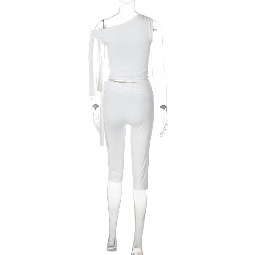Off shoulder knotted medium rise pant set  | Festival Outfits Women