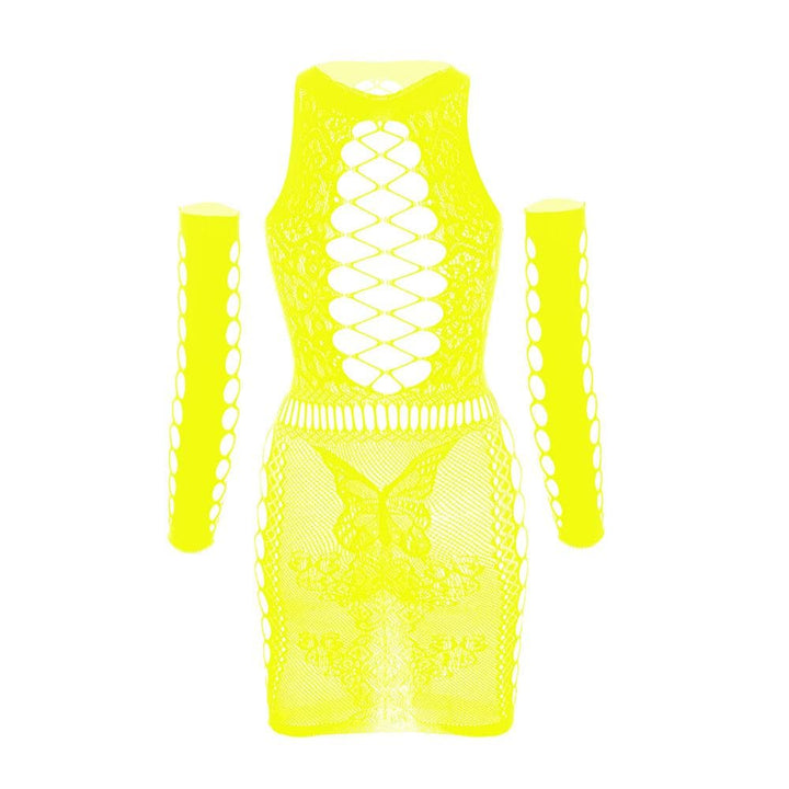 Gloves lace fishnet diamond pattern mini dress  | Festival Outfits Women