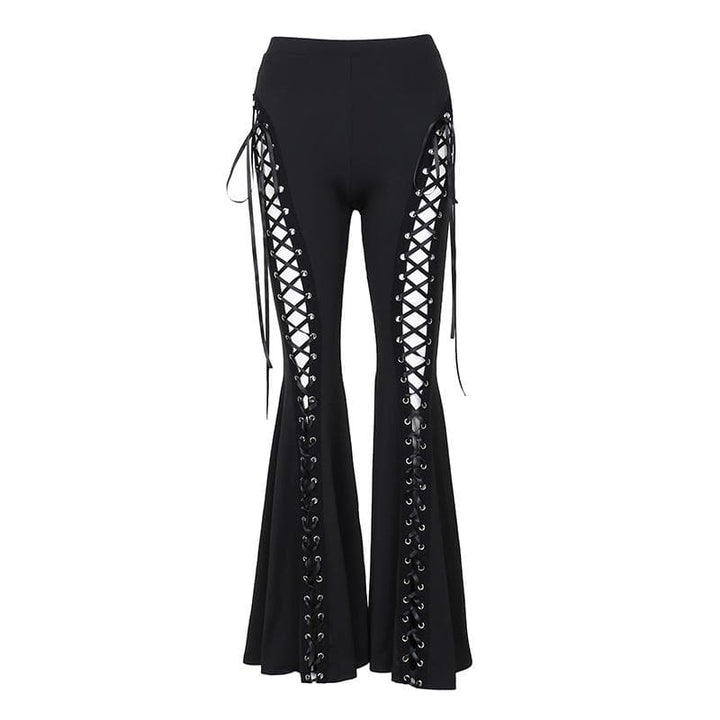 Lace up hollow out ribbon high rise pant  | Festival Outfits Women