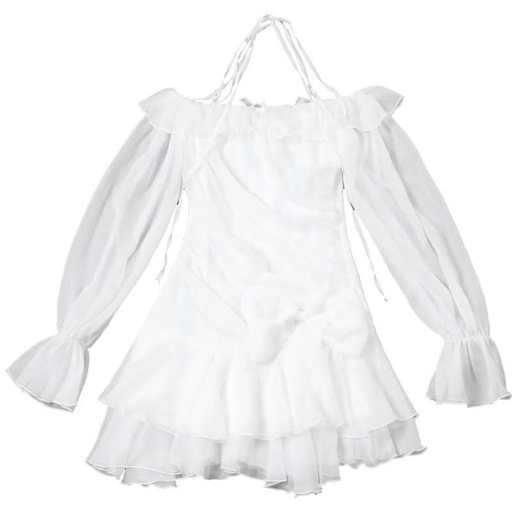 Halter off shoulder chiffon bowknot ruffle mini dress  | Festival Outfits Women