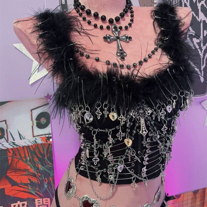 Fluffy beaded metal applique crop top  | Festival Outfits Women