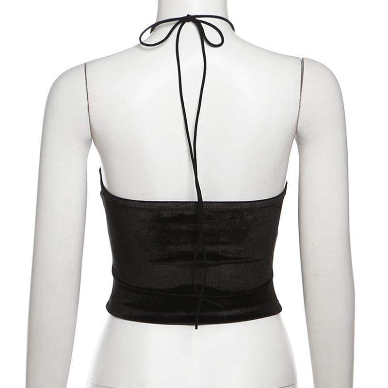 Tufafin fensir na Halter velvet mai laushi mara baya | Kayan Biki na Mata